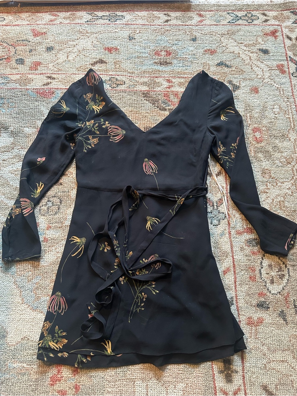 Little moon Artizia Black Floral V-Neck Wrap Dress